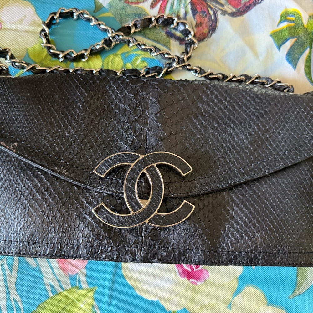 Chanel Black Python Chain Shoulder Bag - image 1